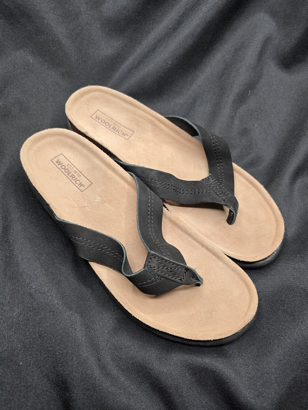 Woolrich Black Leather Comfort Flip Flop Sandals Womens Size 10